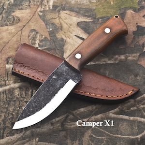 Hand Forge Bushcraft Knife with sheath Rosewood Fixed Blade Custom knife Hunting Knife Camping Knife Outdoors Gift for MEN/HIM CAMPER X1