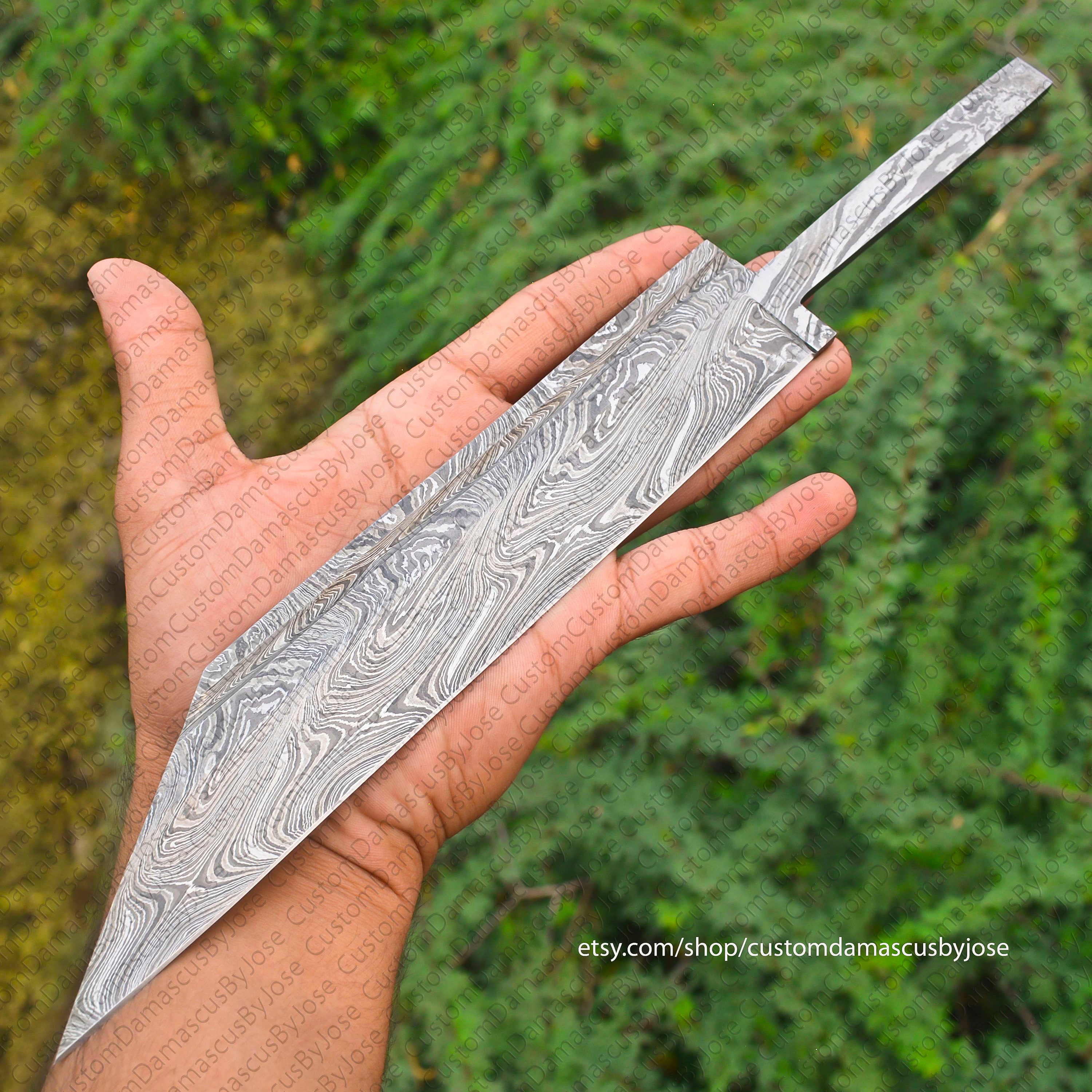 Damascus Seax Blank Blade Sheepsfoot Knife Handmade Fixed pic