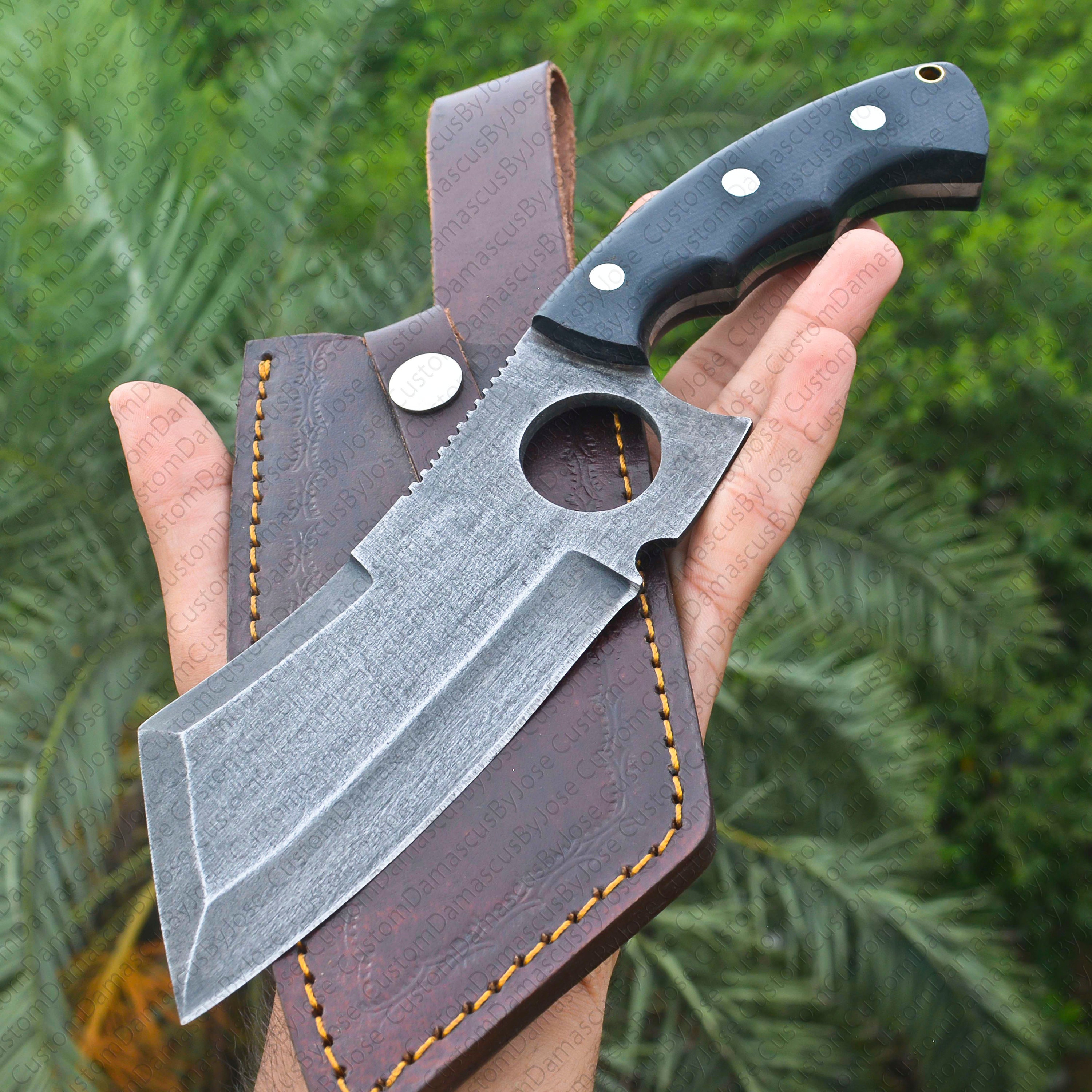 6.7 Handmade Full Tang High Carbon Clad Steel Cleaver Knife with Leather  Sheath