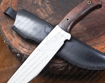 Couteau Bowie forgé à la main avec étui | Couteau de brousse | Couteau de chasse | Couteau personnalisé | Couteau de camping | Extérieur | Cadeau pour homme/elle