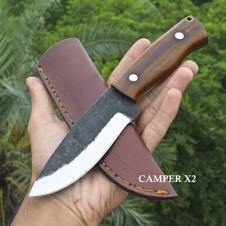 Hand Forge Bushcraft Knife with sheath Rosewood Fixed Blade Custom knife Hunting Knife Camping Knife Outdoors Gift for MEN/HIM CAMPER X2