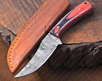 Hand Forged Damacus Skinning knife with Sheath | Bushcraft knife | Handmade knife | Hunting knife | Camping | EDC knfie | Gift for MEN/BF