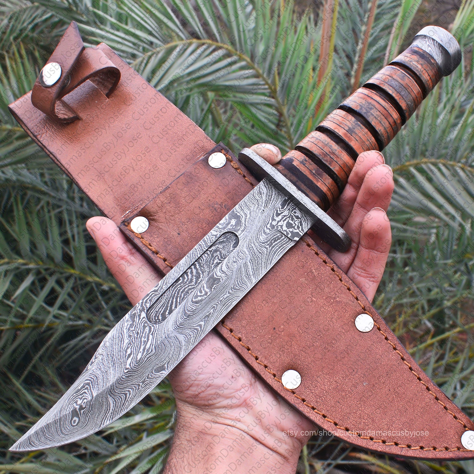 Damascus Kabar Knife With Sheath Custom Handmade Damascus Etsy