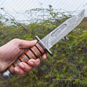 Damascus Kabar knife with sheath | Custom Handmade Damascus Bowie knife | Hunting | Camping | Bushcraft | Survival | Outdoors | Gift for Men