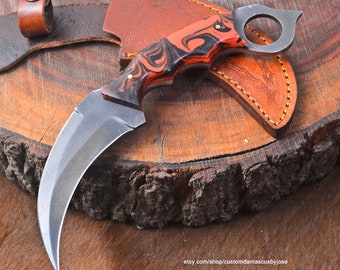 Hand Forged Resin Karambit Knife with Sheath | Handmade Hunting knife | Camping | Bushcraft | Gift for Men/BF