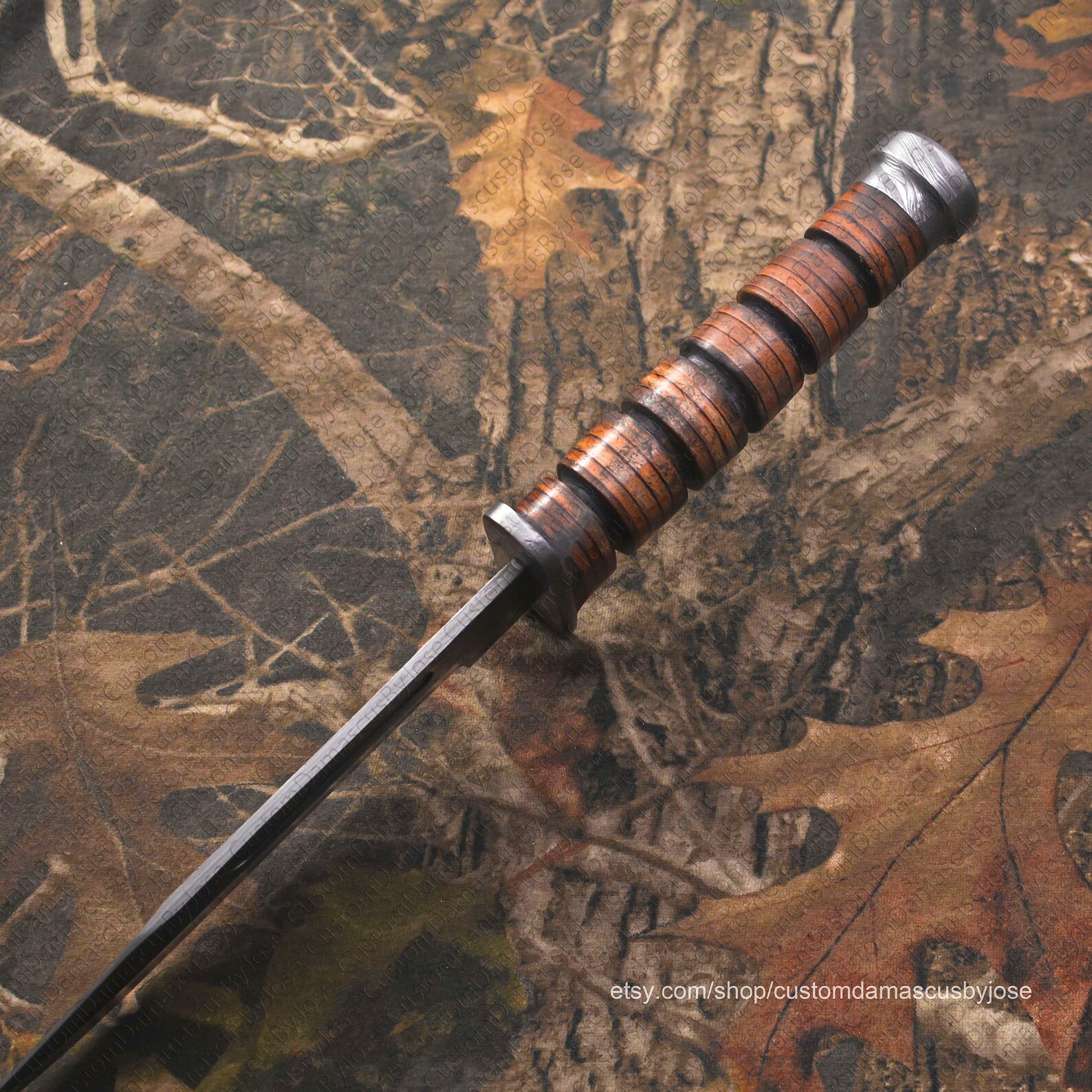 Handmade Damascus Kabar Bowie Knife With Leather Sheath Etsy