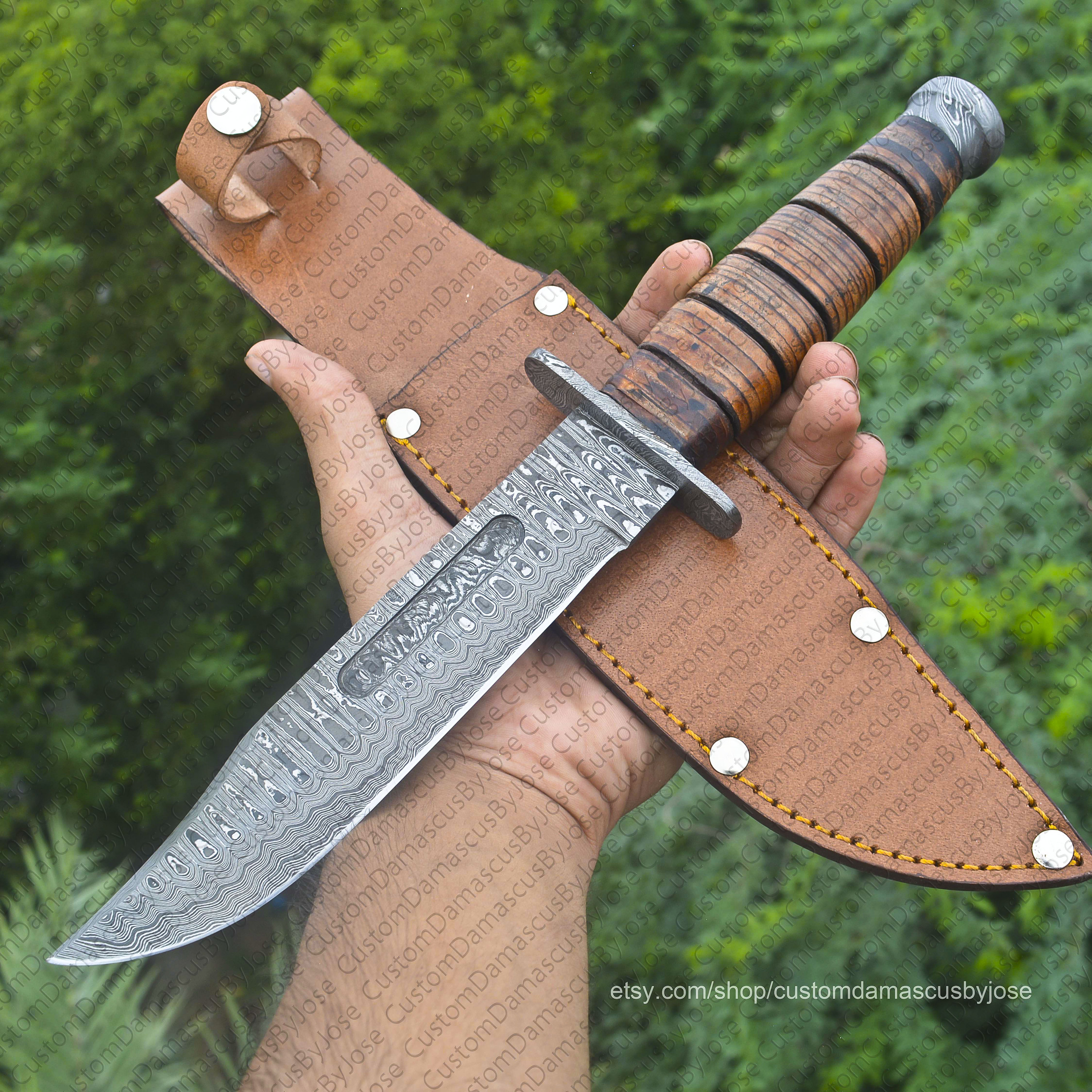 Damascus Kabar Knife With Sheath Custom Handmade Damascus Etsy