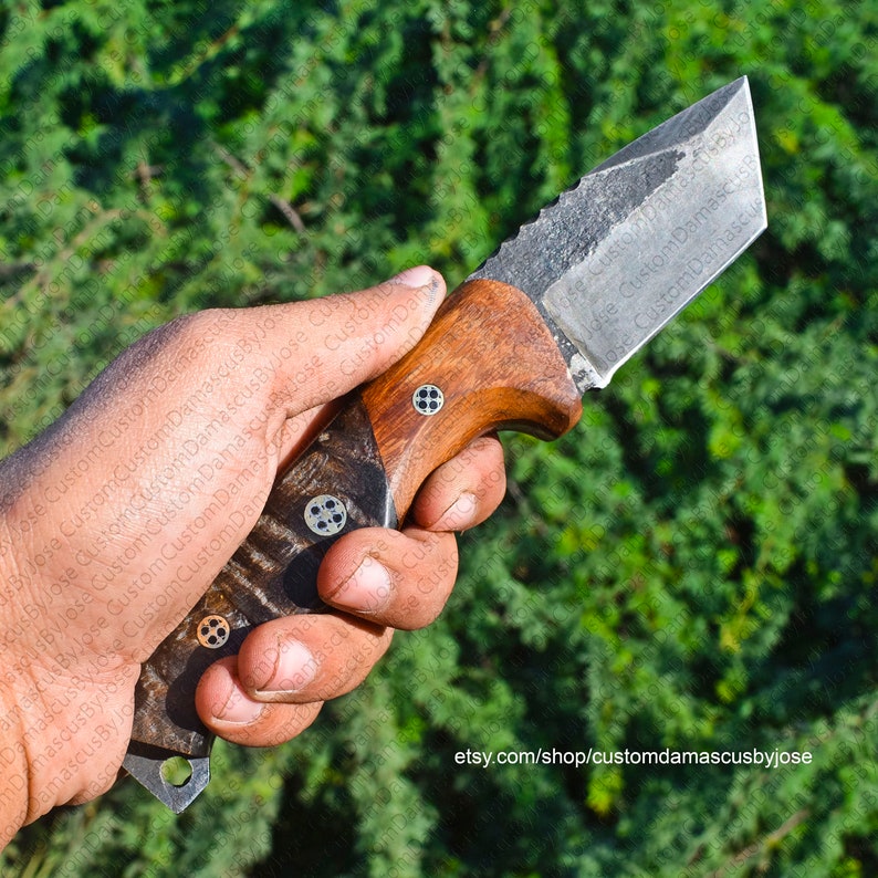 Hand Bushcraft Knife With Sheath Ram Horn Fixed Blade Etsy