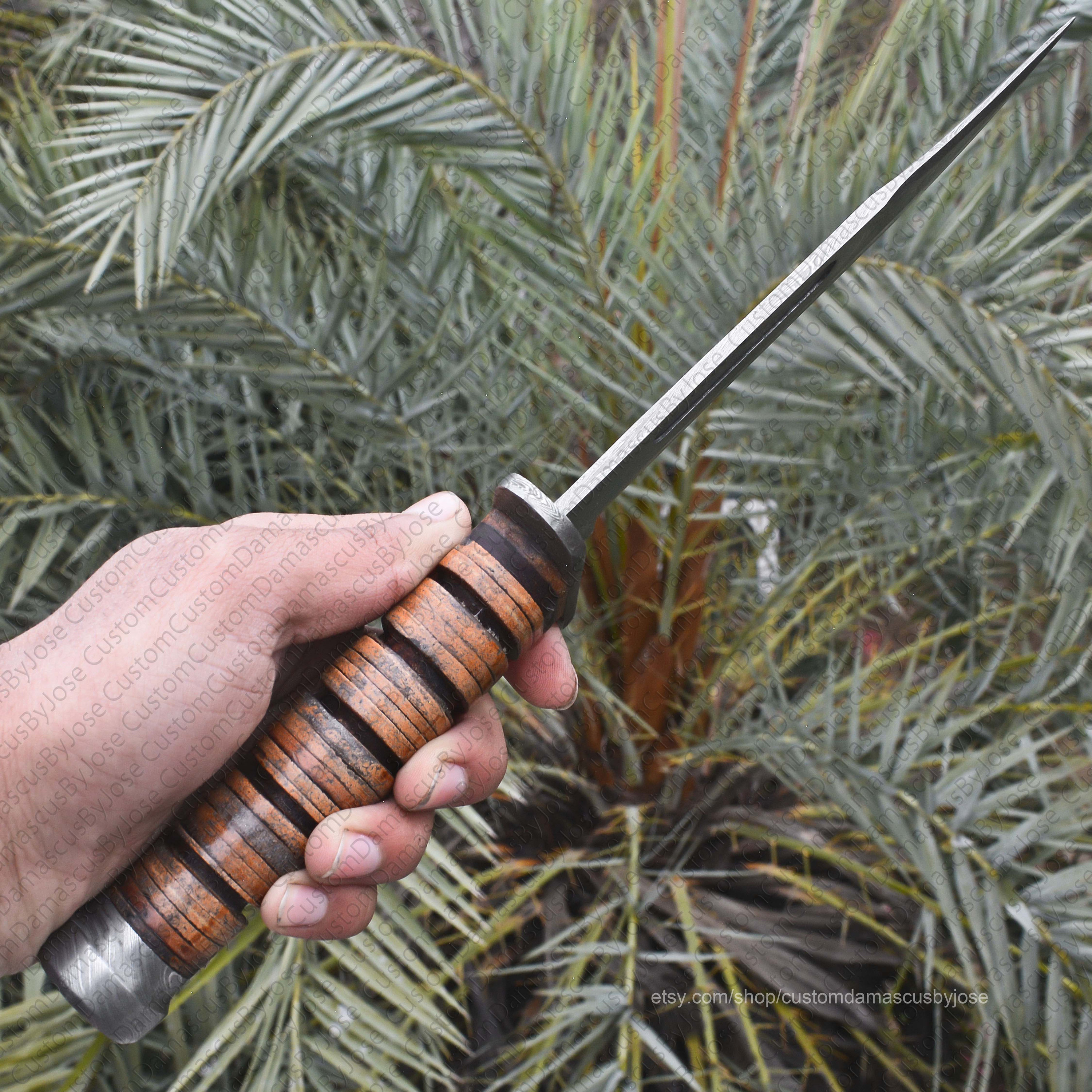 Damascus Kabar Knife With Sheath Custom Handmade Damascus Etsy