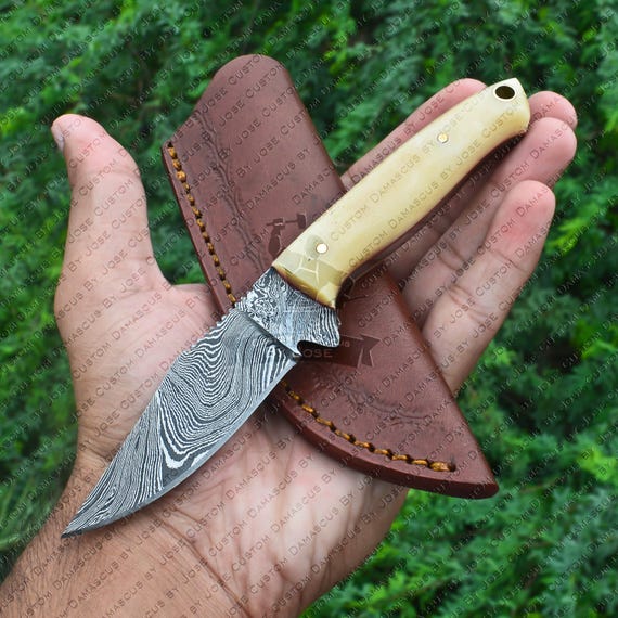 Bone Handle Damacus Skinning knife with Sheath | Bushcraft knife | Handmade knife | Hunting knife | Camping | EDC knfie | Gift for MEN/BF