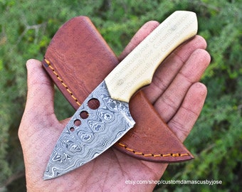 Handmade Damascus Skinner Knife with sheath | Bone Handle Knife | Bushcraft knife | Hunting| Camping | Outdoors | Survival | Gift for Men/BF