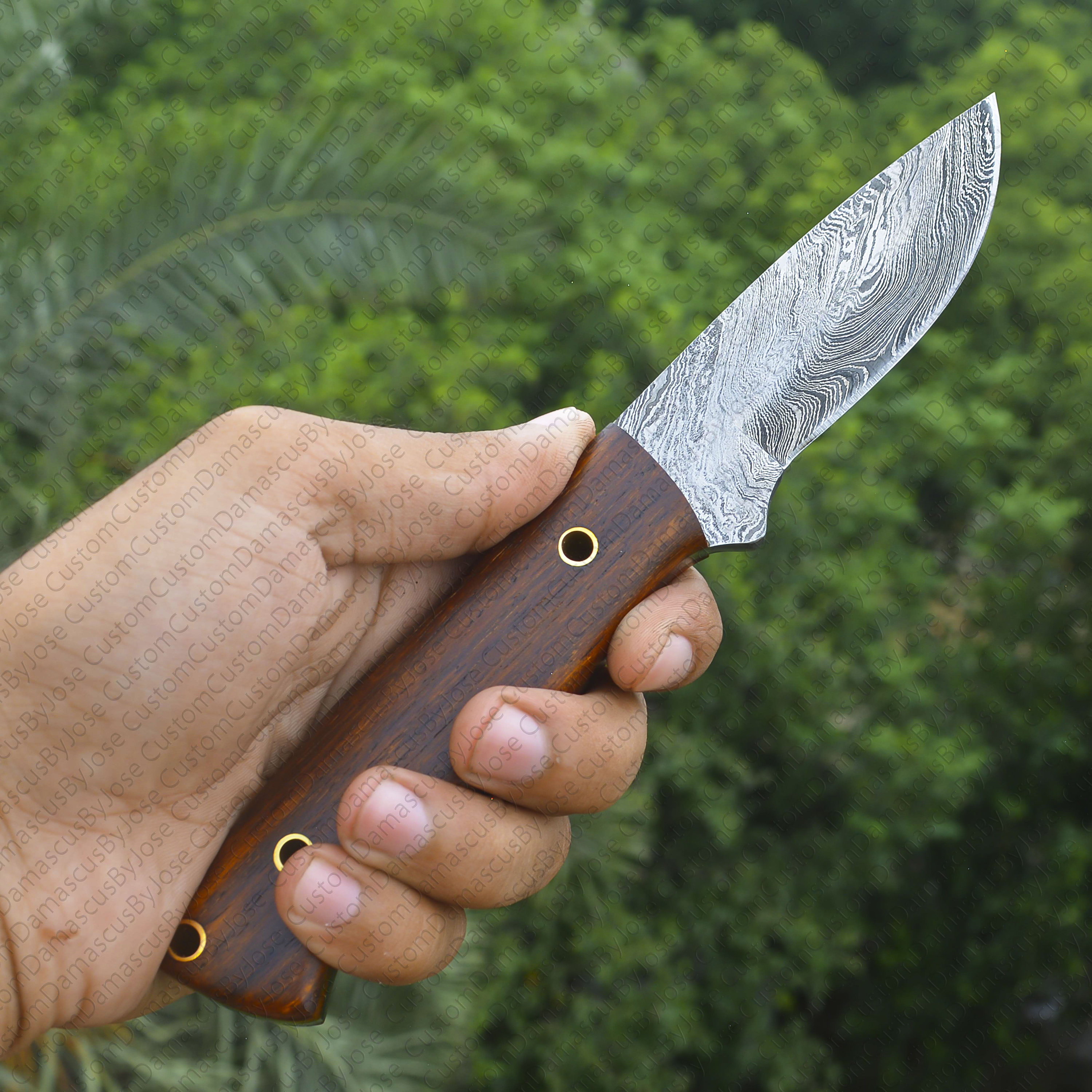 Damascus Bushcraft Knife With Sheath Fixed Blade Handmade Etsy