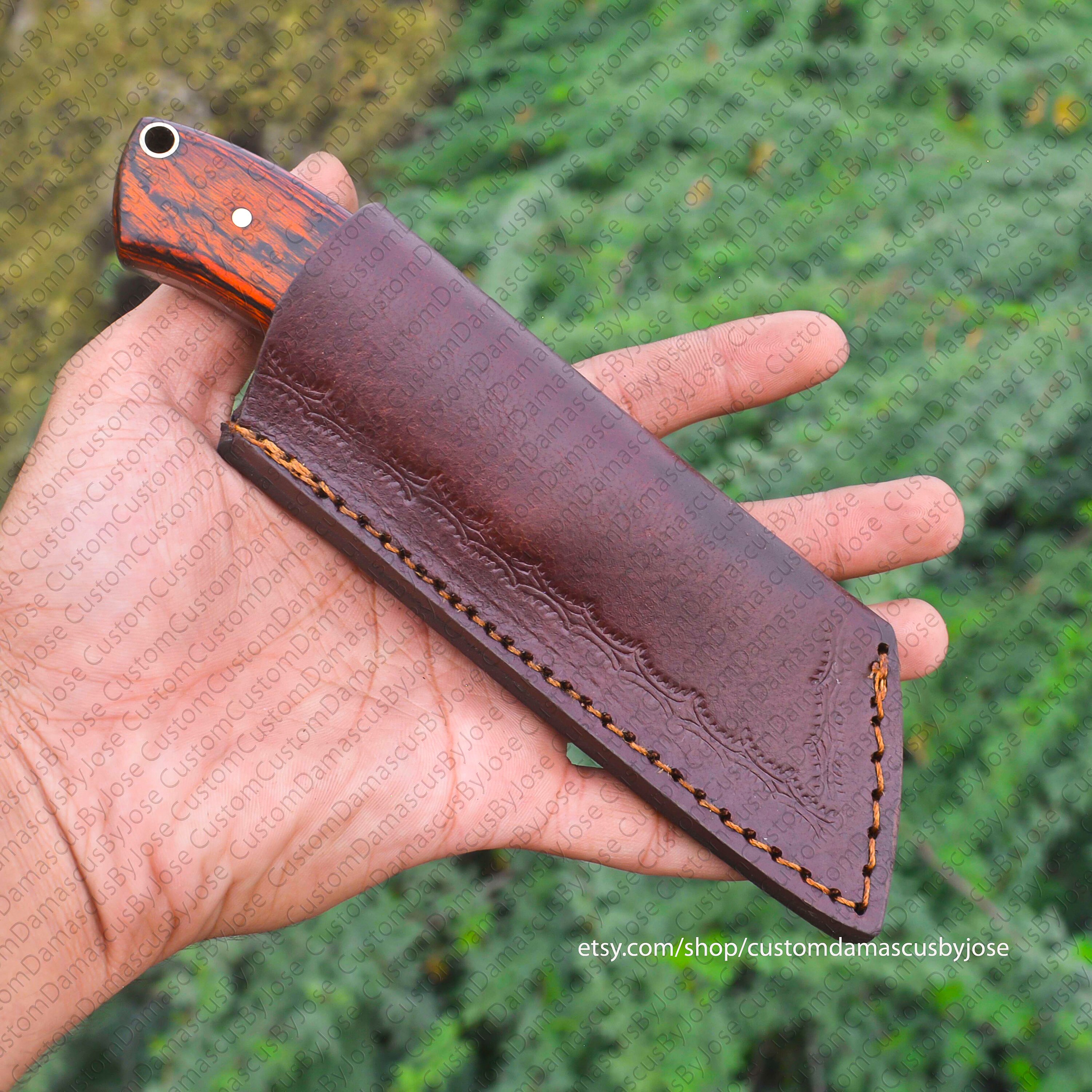 Damascus Seax Knife With Sheath Fixed Blade Sheepsfoot Etsy