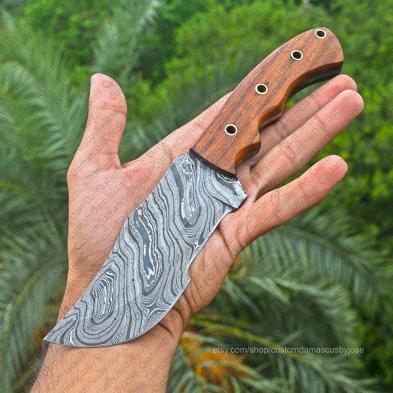 Hand Bushcraft Knife With Sheath Damascus Tracker Etsy