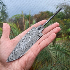 Damascus Blank Blade | Handmade Twist Damascus Steel Skinner Blank Blade | Blanks for knife making | DIY Knife making | Rat-Tail Blank blade