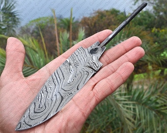 Damascus Blank Blade | Handmade Twist Damascus Steel Skinner Blank Blade | Blanks for knife making | DIY Knife making | Rat-Tail Blank blade