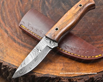 Damascus Bushcraft knife with sheath | Fixed Blade | Handmade Skinner knife | Hunting Knife | Camping | Fixed Blade | Gift for MEN/HIM