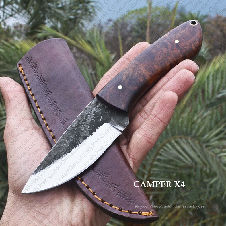 Hand Forge Bushcraft Knife with sheath Rosewood Fixed Blade Custom knife Hunting Knife Camping Knife Outdoors Gift for MEN/HIM CAMPER X4
