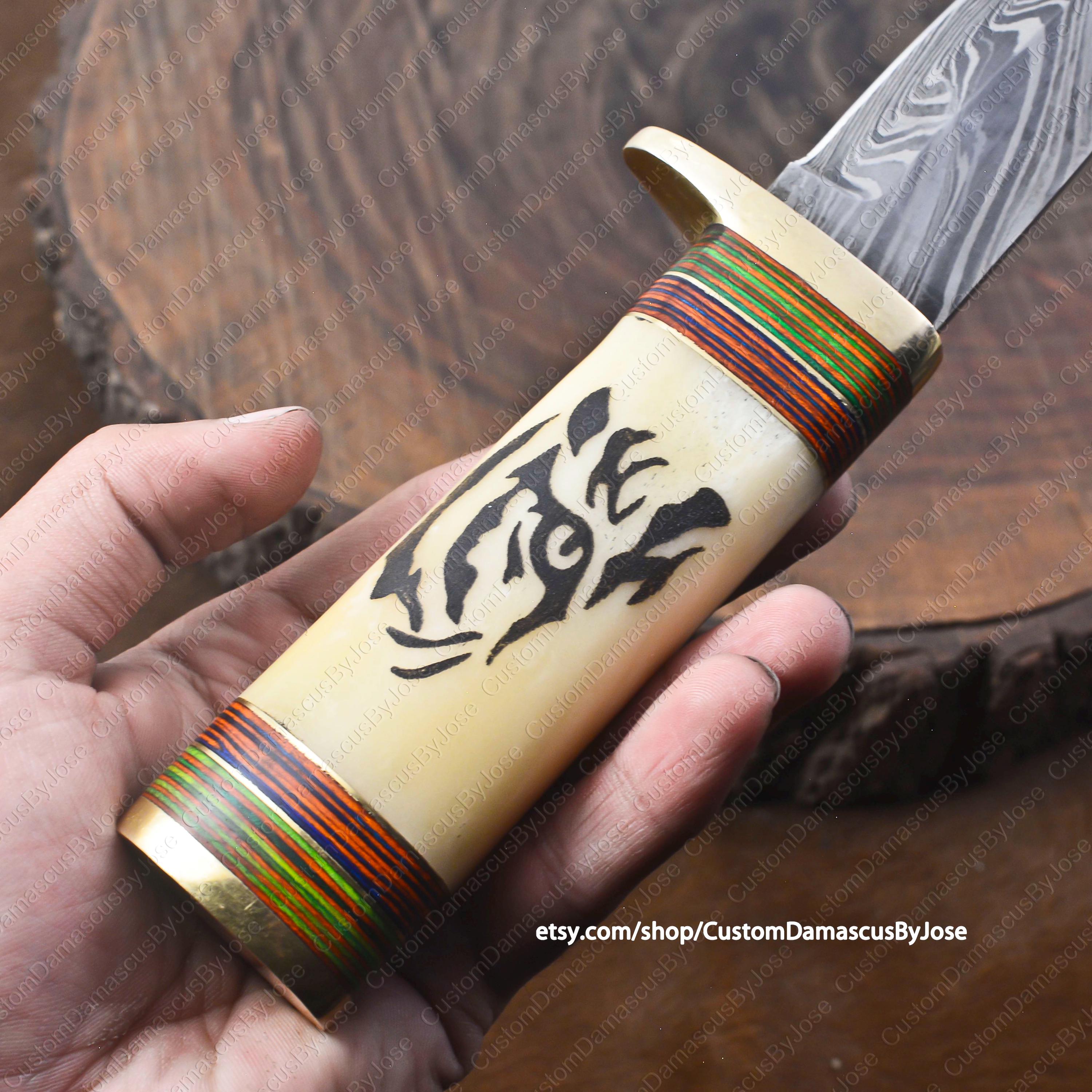 Handmade Wolf Bone Scrimshaw Skinner Knife With Sheath |custom 