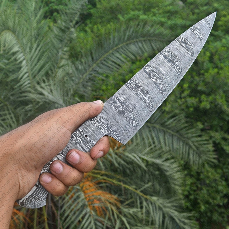 Damascus Chef Blank Blade Kitchen Knife Blank Blade Fixed Etsy