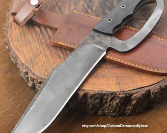 Couteau Bowie Micarta forgé à la main avec étui | Lame fixe | Couteau Skinner fait main | Couteau de chasse | Camping | Cadeau pour HOMME/Lui