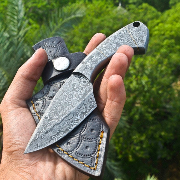 Handmade Damascus Raindrop Skinner Knife with sheath | FIxed Blade Neck Knife | Bushcraft Knife| Collectable | Camp Knife | Gift for Men/BF