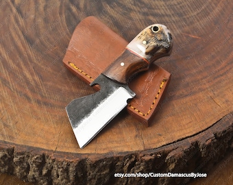 Hand Forged Multipurpose Neck Knife with sheath | Bottle Opener Ram horn Custom knife | Hunting Knife | Camping Knife | Gift for MEN/BF
