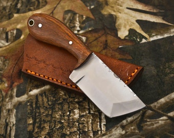 Handmade Tanto Neck knife with Sheath | Rosewood Fixed Blade Knife | EDC knife | Knife Collection | Outdoors | Gift for Men/Bf