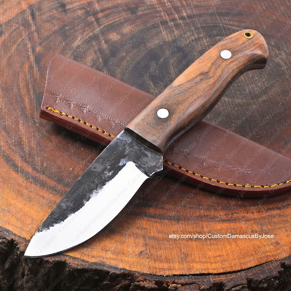 Couteau Bushcraft fait main en acier inoxydable avec étui | Couteau FULLTANG Skinner en bois de rose | Camping | survie | Couteau de chasse | Cadeau pour homme