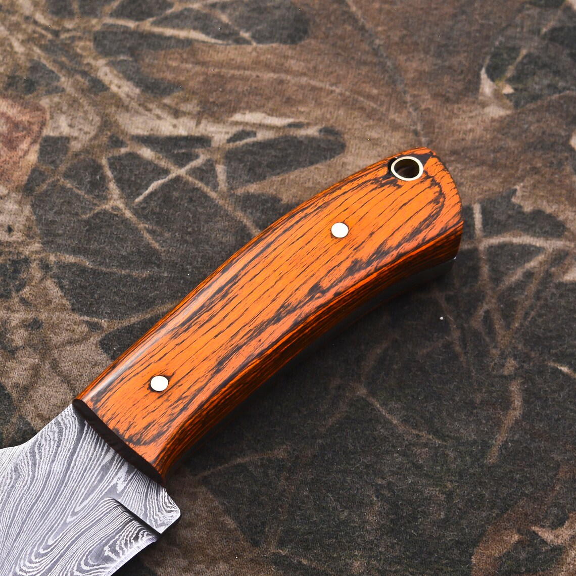 Damascus Seax Knife With Sheath Fixed Blade Sheepsfoot Knife Etsy