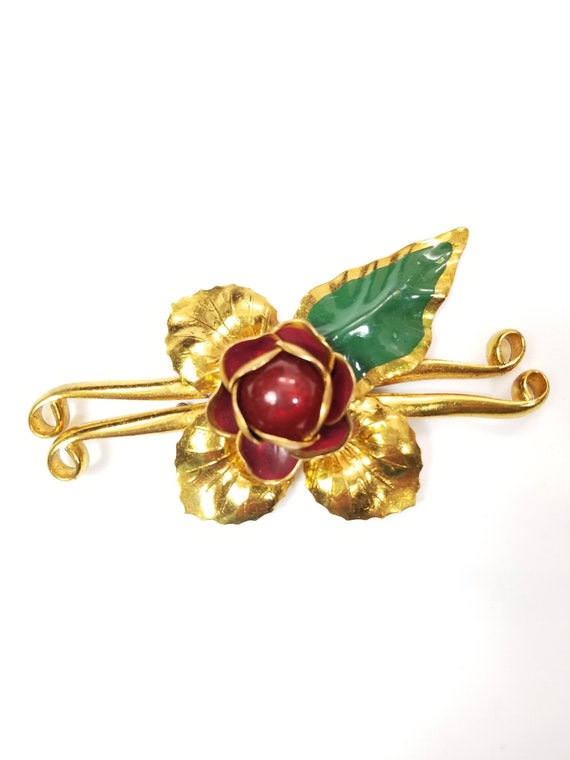 1940's ENAMELED FLORAL Brooch - image 3