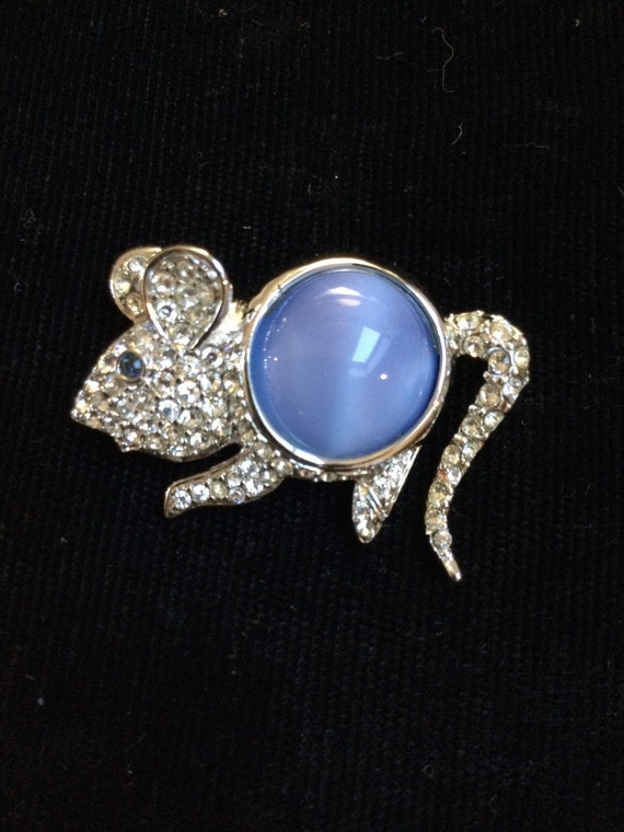 KREMENTZ PAVE and Blue Moonglow MOUSE Brooch