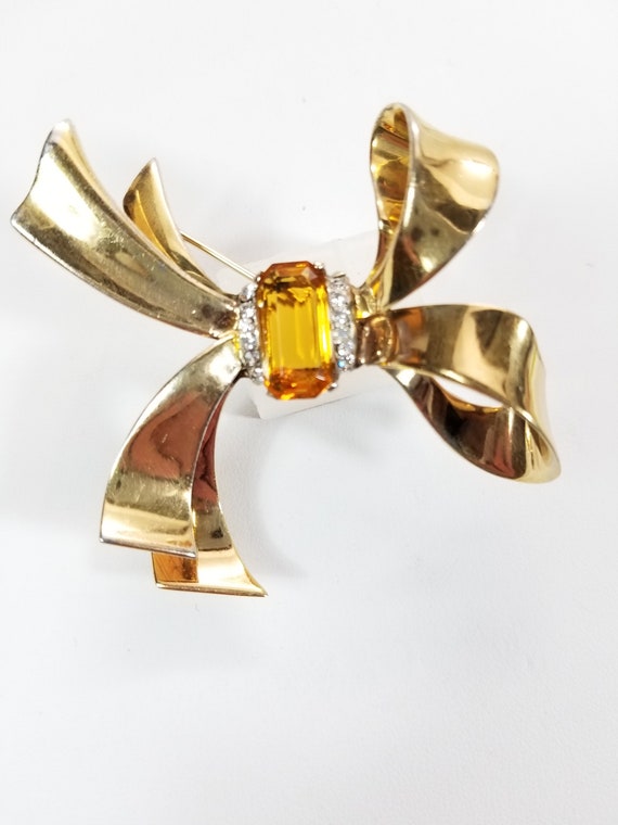 TRIFARI STERLING and TOPAZ Bow Brooch