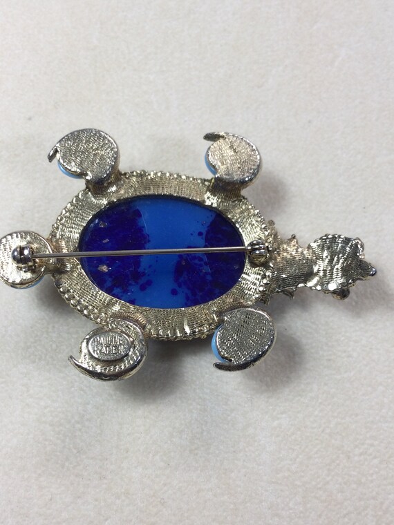 Large PAULINE RADER Faux LAPIS Turtle Brooch - image 5