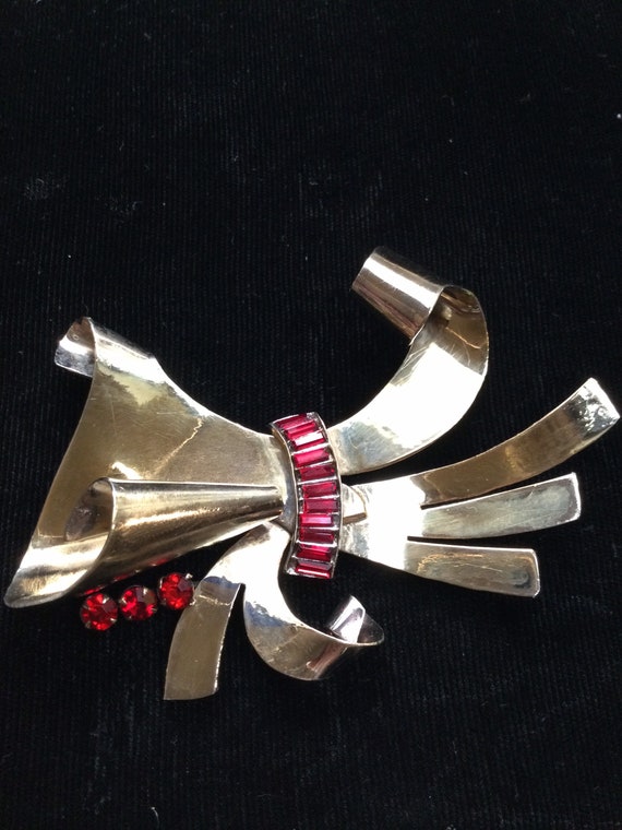 STERLING by GLAMOUR Bow and Ruby Brooch