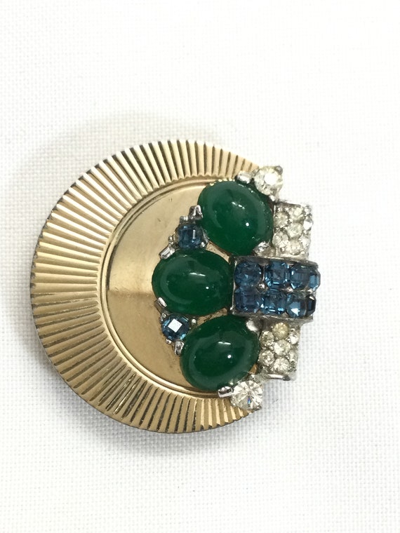 BOUCHER Faux JADE and SAPPHIRE Fur Clip - image 4