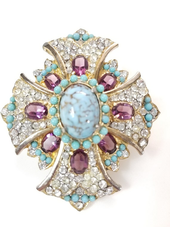 Unsigned MALTESE CROSS in Tourquoise,  Amethyst a… - image 1