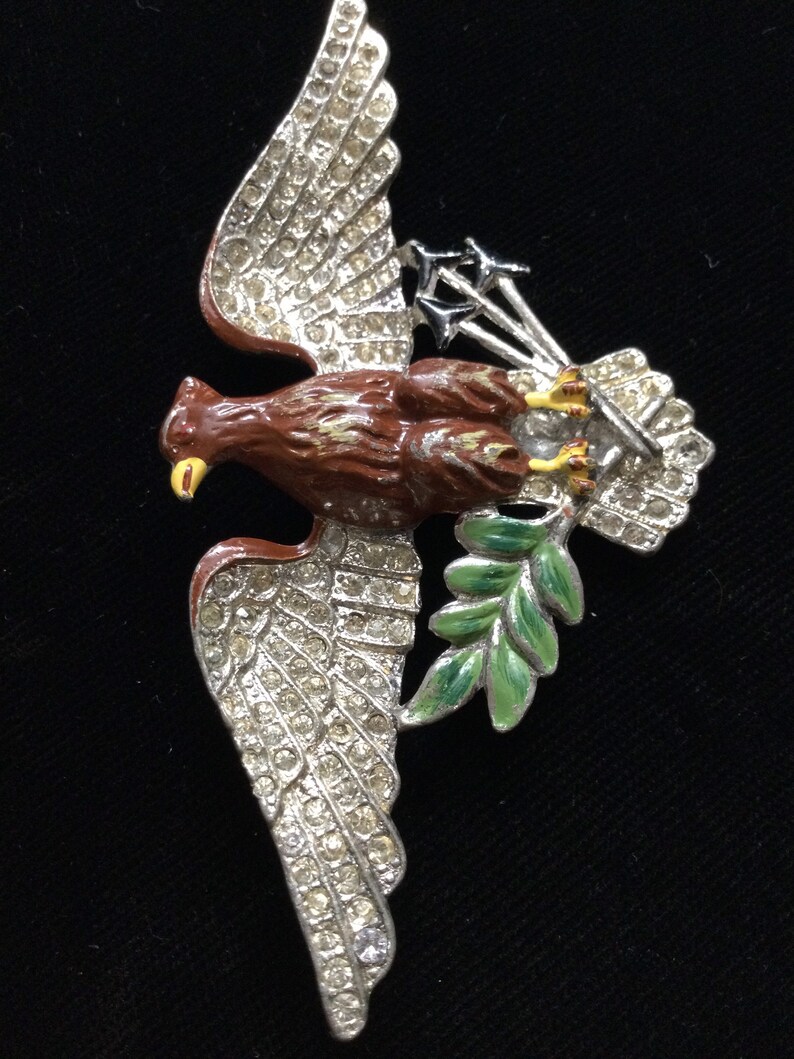 Large ENAMELED EAGLE with Olive Branch and Arrows Brooch Etsy