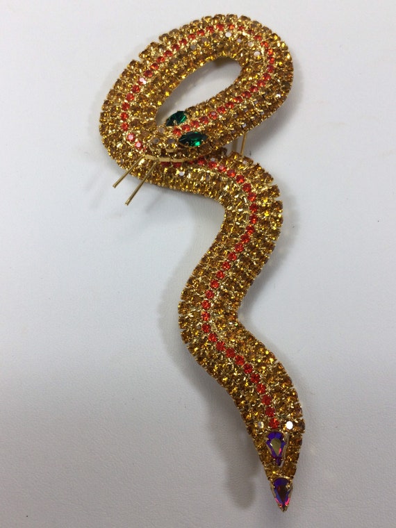 KENNETH LANE Huuuuuge Golden SNAKE Brooch - image 5