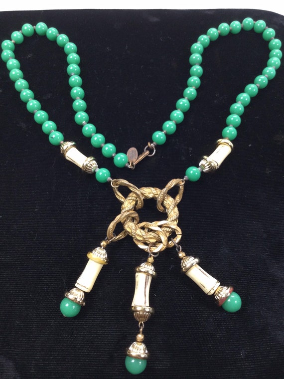 MIRIAM HASKELL Faux Jade and Faux Bamboo Beaded N… - image 2