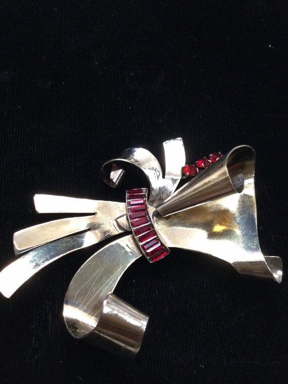 STERLING by GLAMOUR Bow and Ruby Brooch - image 3
