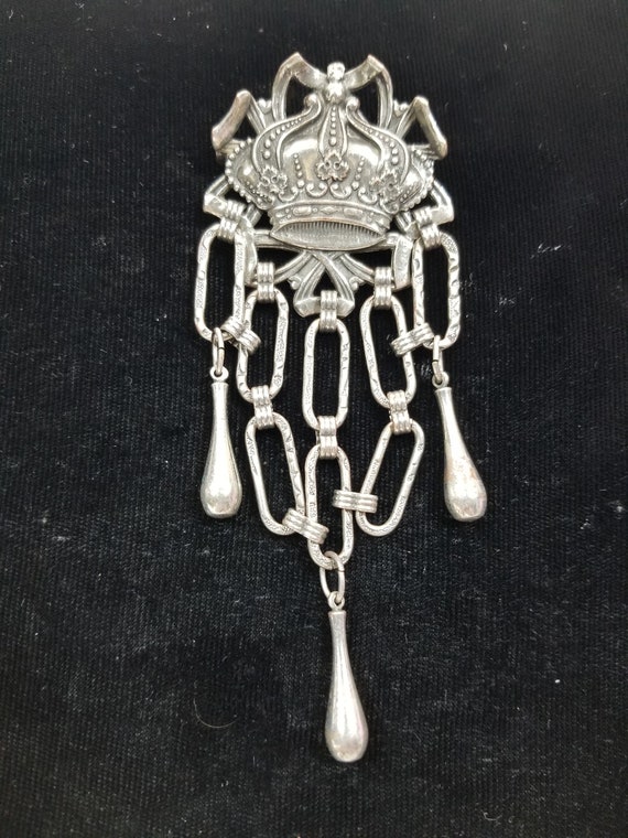 SILVER EMBOSSED CROWN with Long Teardeop Dangles