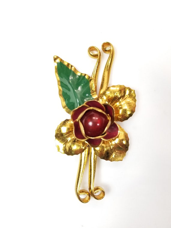 1940's ENAMELED FLORAL Brooch - image 4