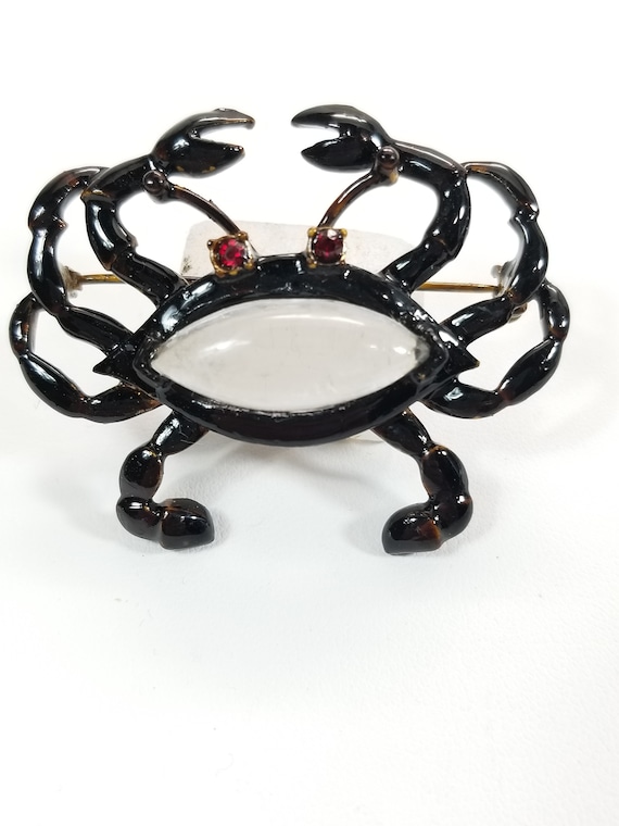 BLACK ENAMELED Jelly Belly CRAB Brooch