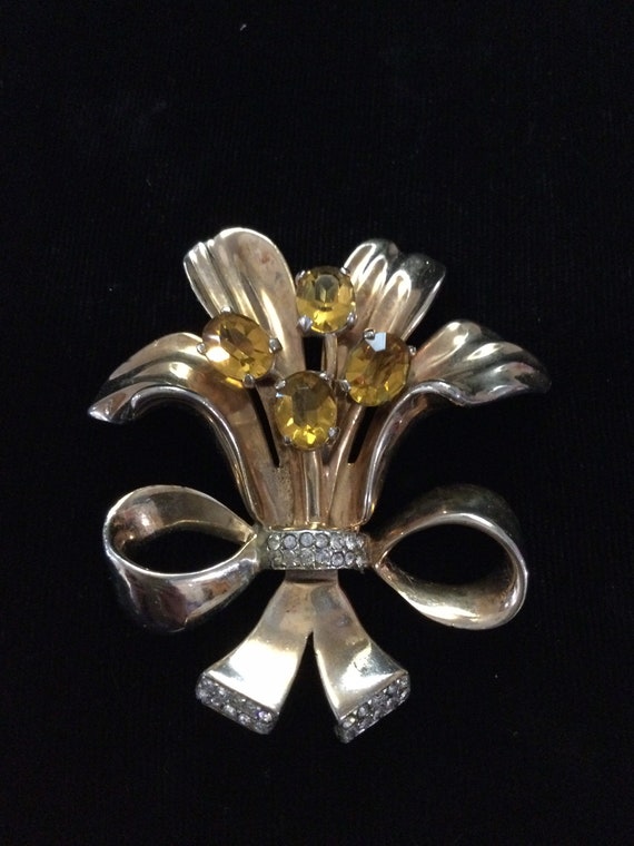 40’s STYLE FLORAL with BOW Brooch