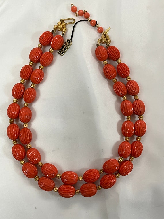 TRIFARI CARVED CORAL Lucite Beads Necklace