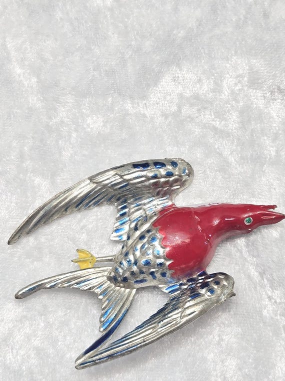 Large ENAMELED SWALLOW BROOCH View 3