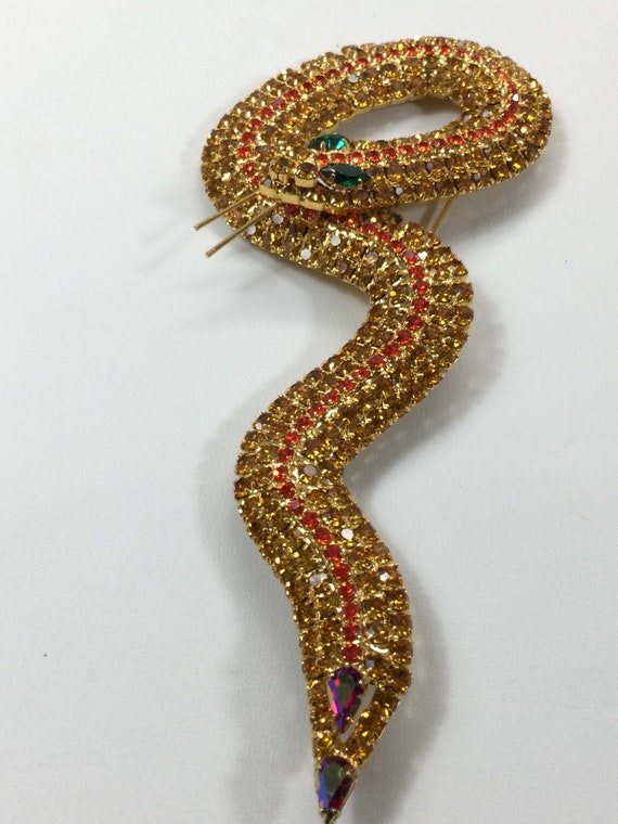 KENNETH LANE Huuuuuge Golden SNAKE Brooch - image 3