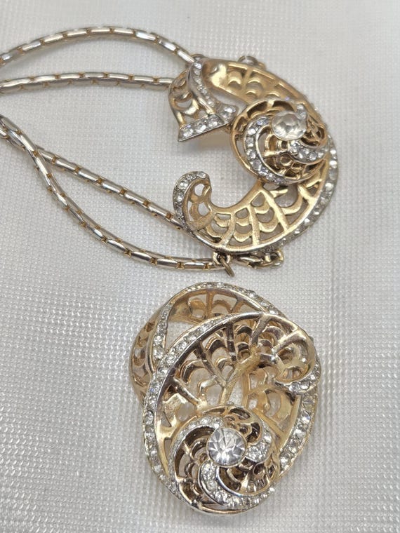 1940's OPENWORK and SCROLLS DIAMANTE Bracelet and… - image 4