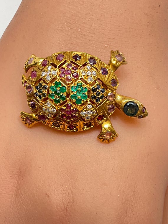 TURTLE with REAL GEMSTONES and Bobble Head, Legs … - image 4